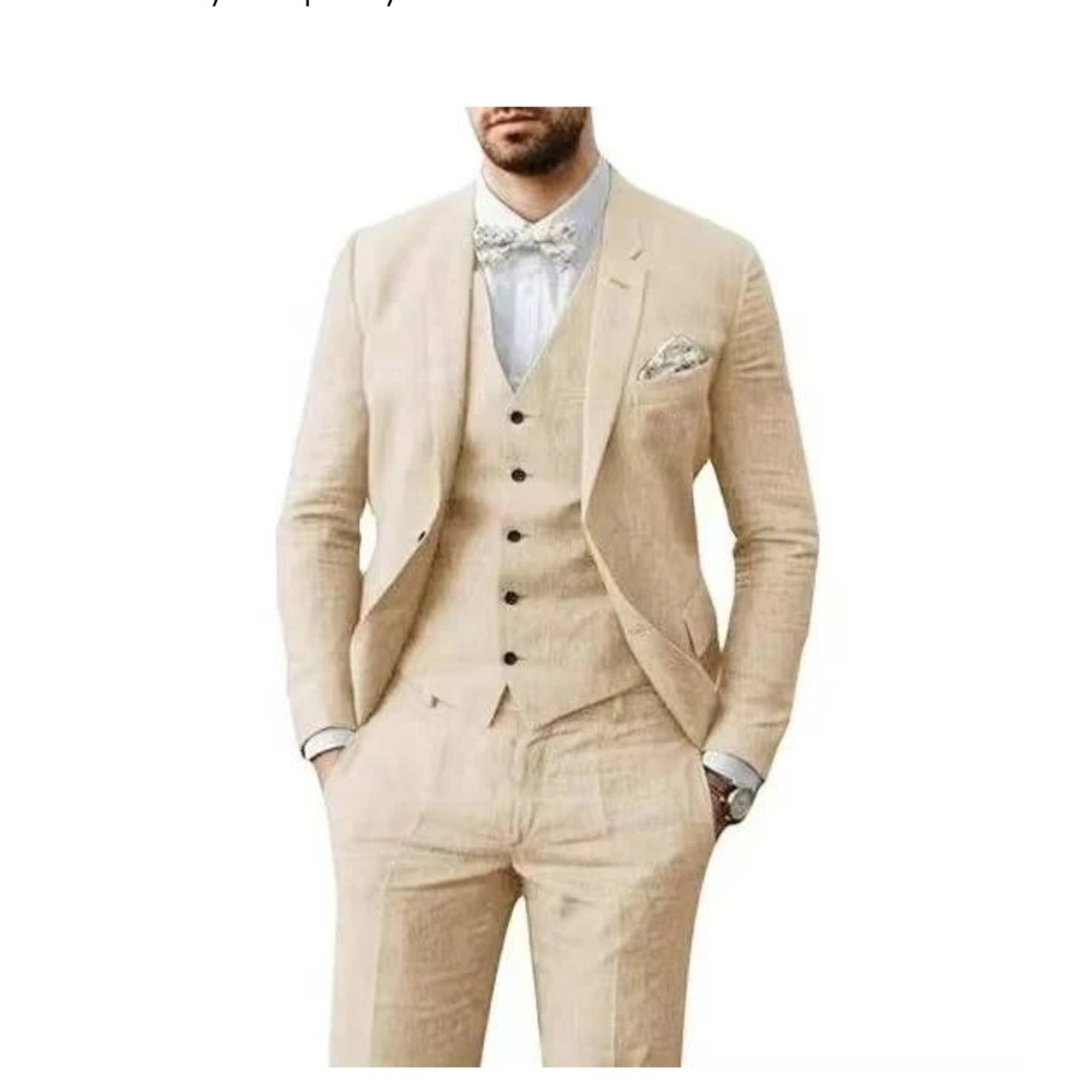 Men's Linen/Cotton Suit Set with Vest
